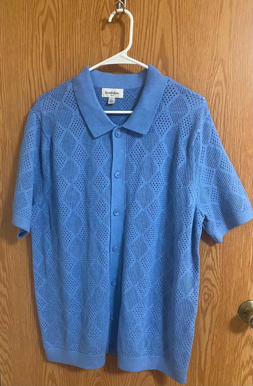 Goodfellow & Co Men's Full Button Sweater Polo Shirt Blue Size L New